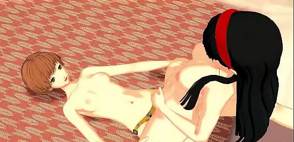  Chie Satonaka strapon fucks Yukiko Amagi until she orgasms - Persona 4 Lesbian Hentai.